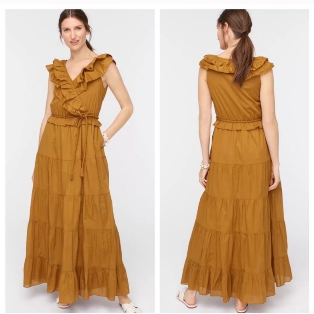 J. Crew Ruffle Tiered Maxi Dress Brown 100% Cotton Size 2